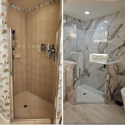 Before and after of a beautiful little bathroom, w