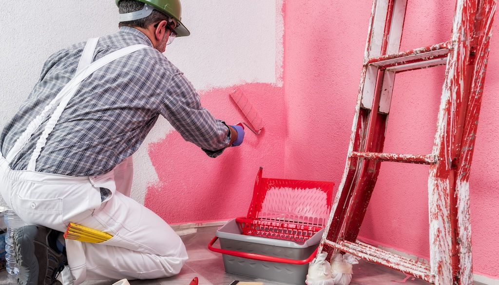 main painting pink wall with roller