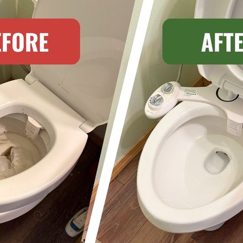 Before and after pictures of a toilet.