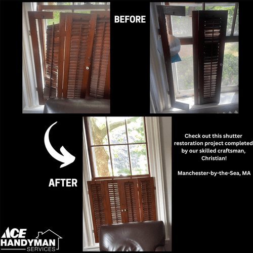 These damaged wooden shutters were repaired, resto