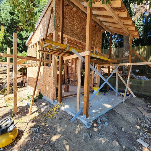 Shed turned functional office and storage - framin