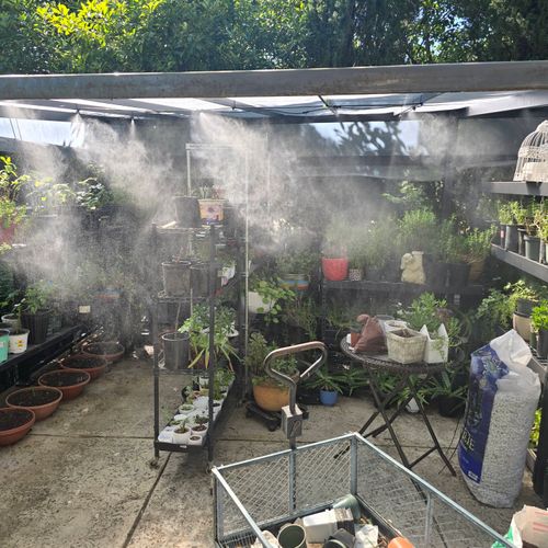 Misting system and shelving for a local plant nurs