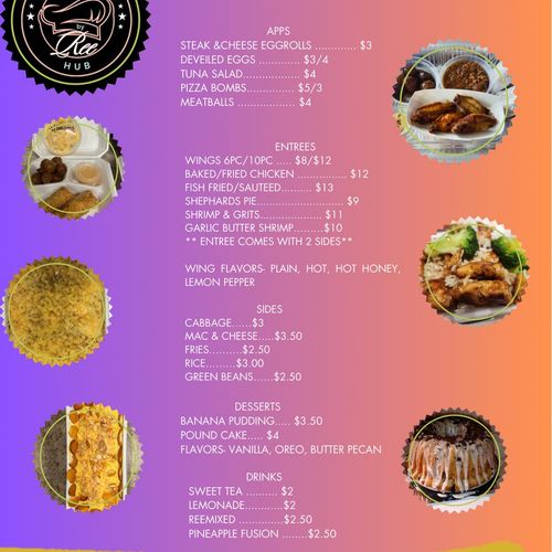 A sample menu of some of the items I offer