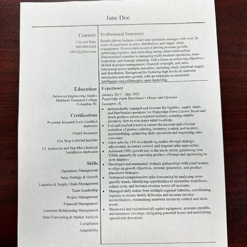 Business Owner Resume 