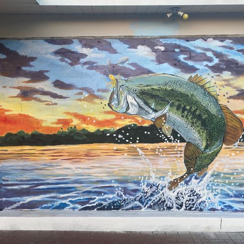 Jumping Bass mural - Lakeland Fishing Outfitters