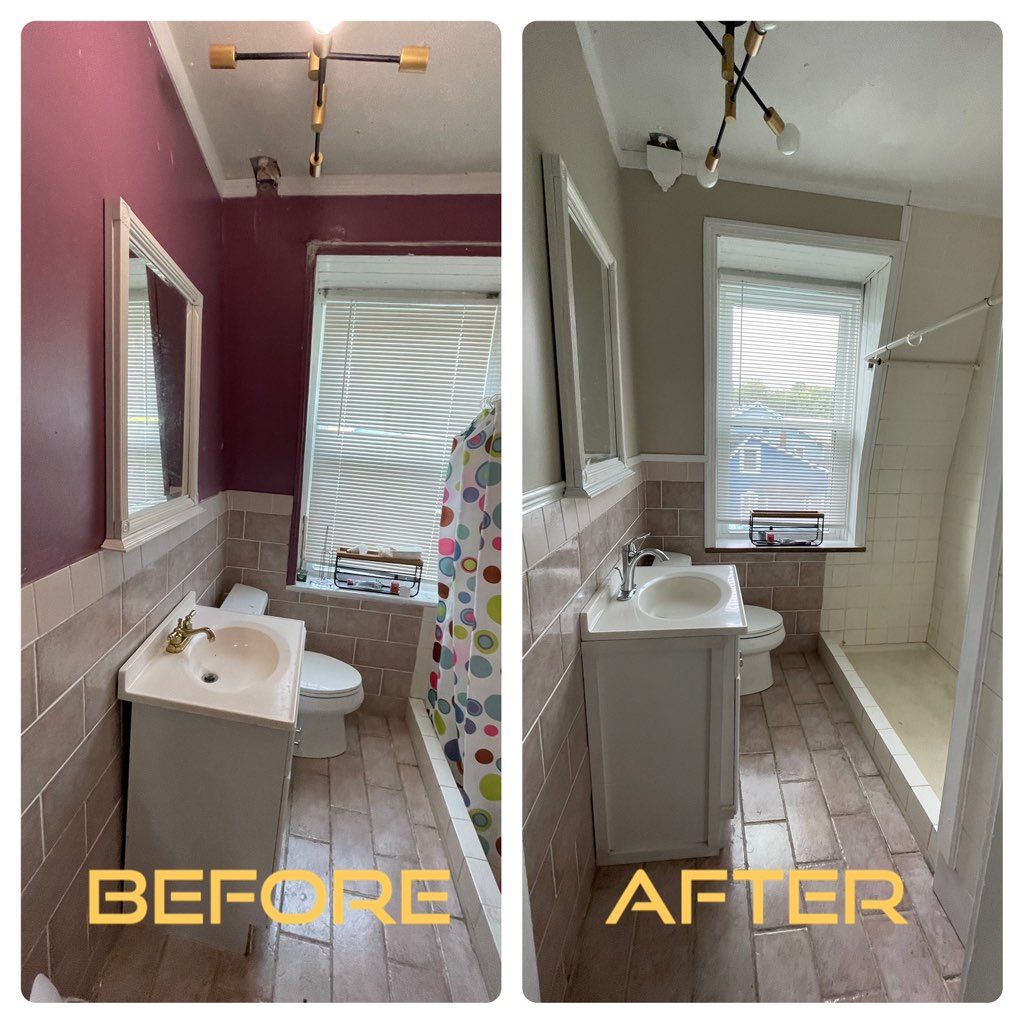 All new fixtures, repaired drain, rebuilt vanity, 