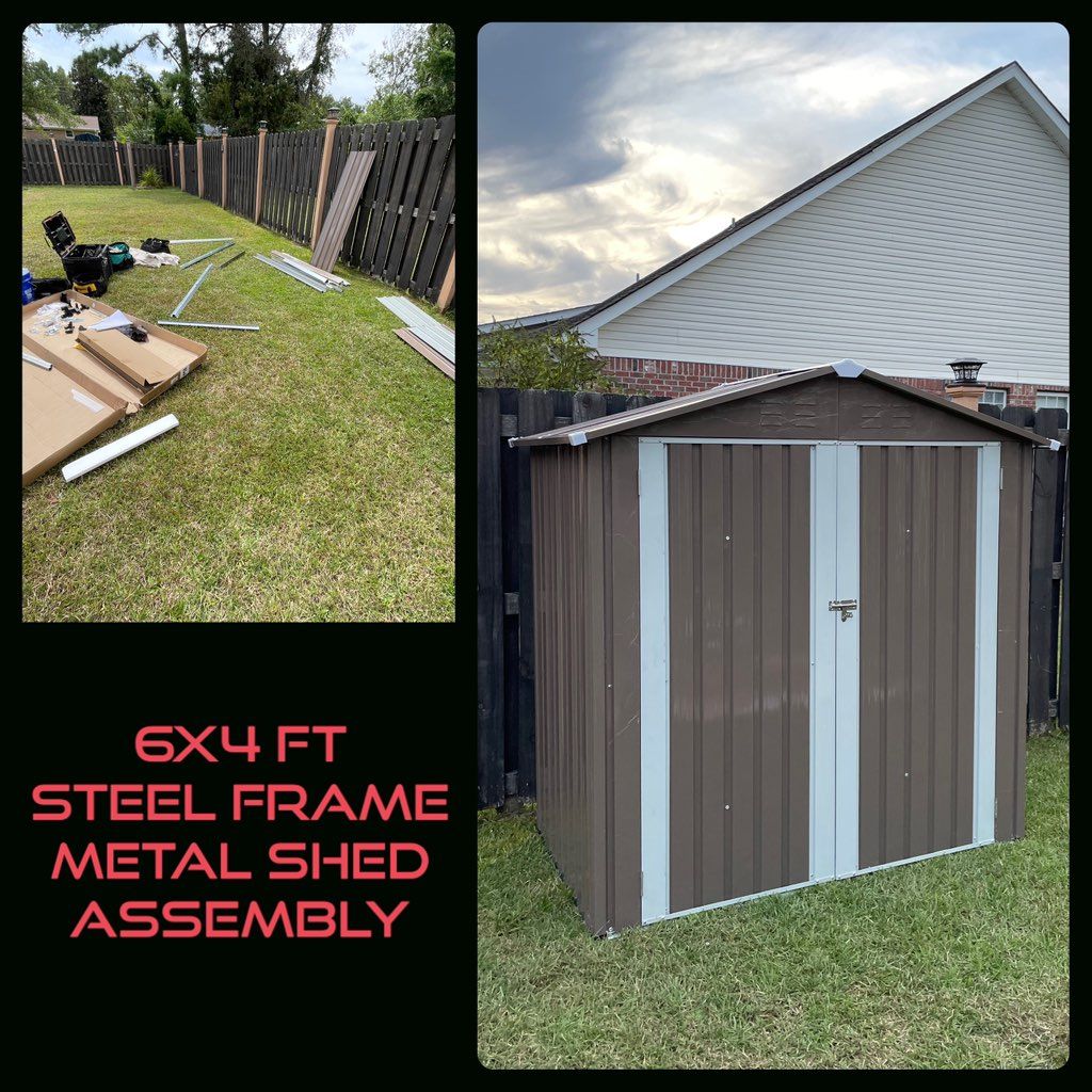 6x4 foot steel frame metal shed assembly