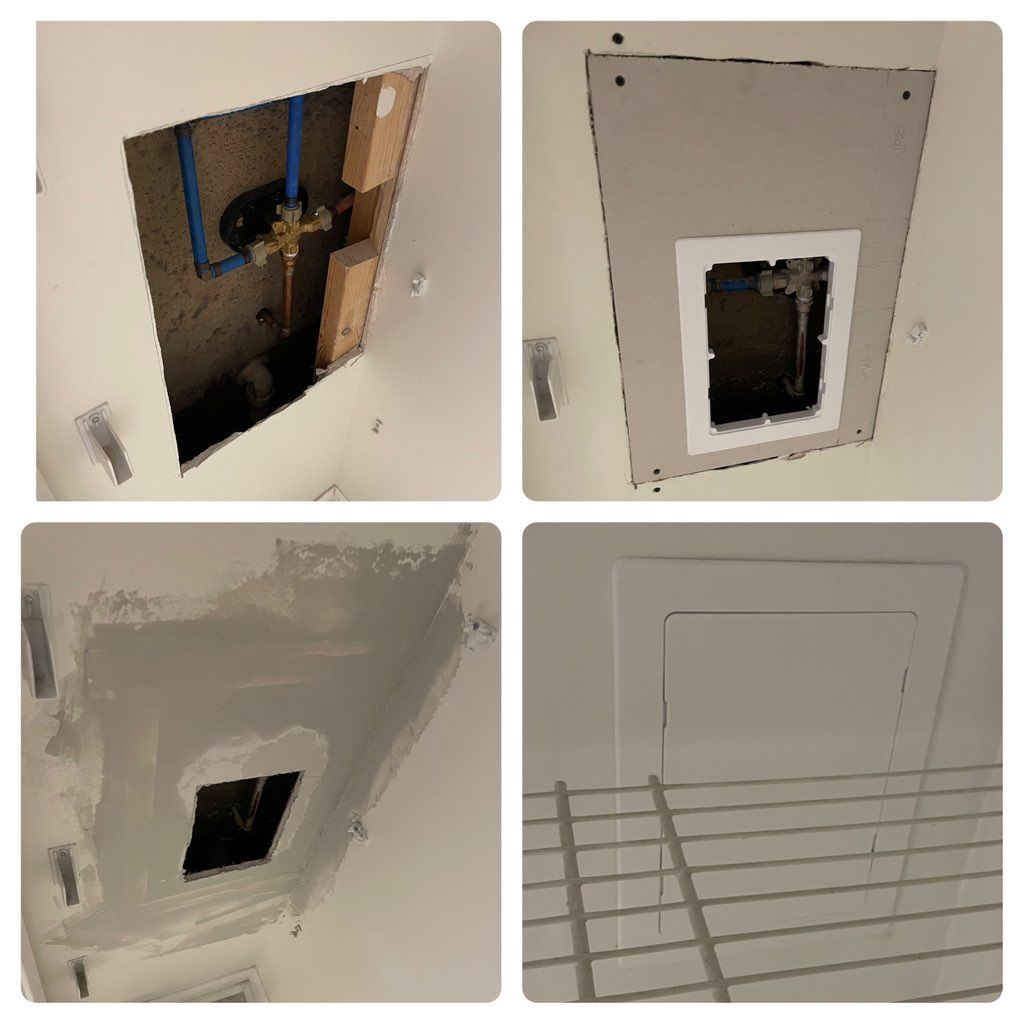 Access panel for plumbing in master bathroom 