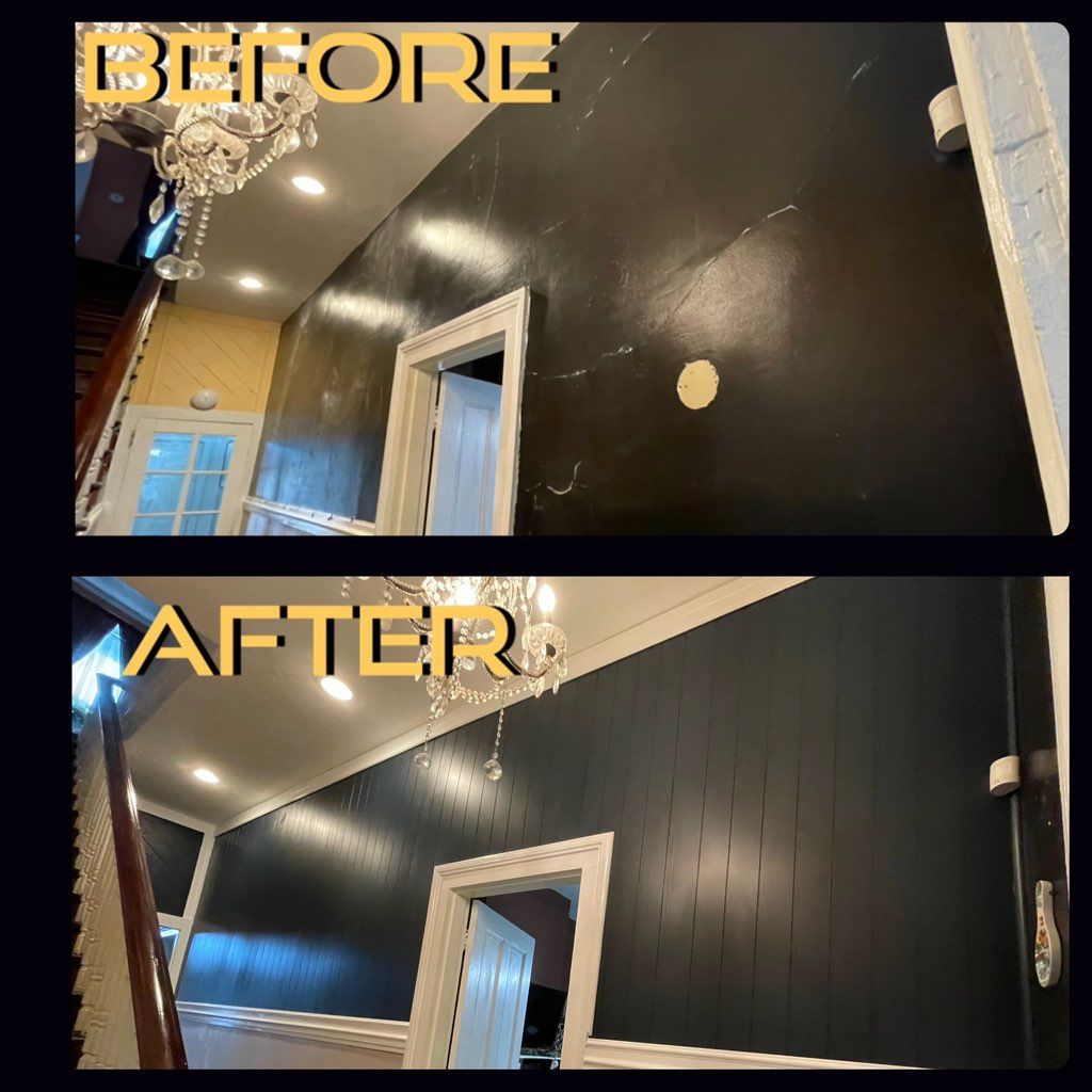 Beaded wall paneling, new trim, moldings, chair ra