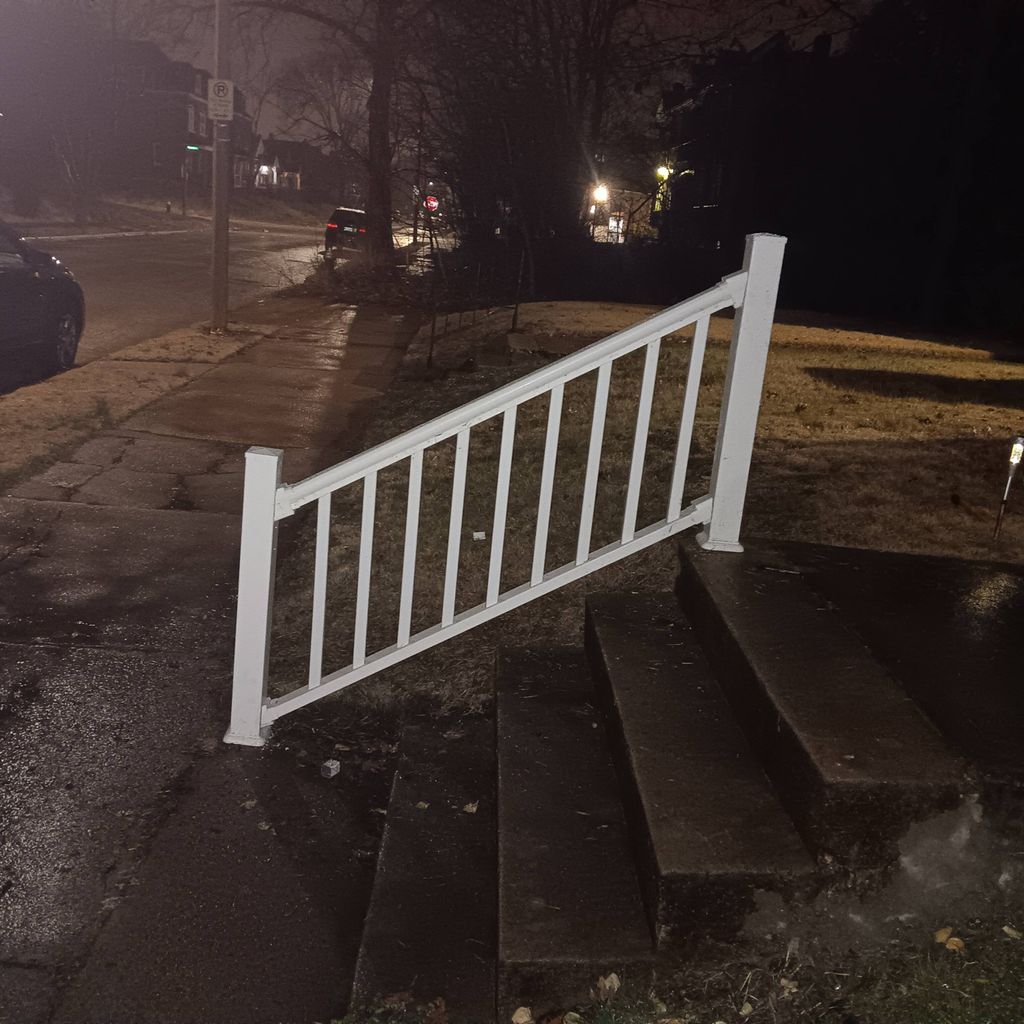  vinyl handrail, (lower street side)