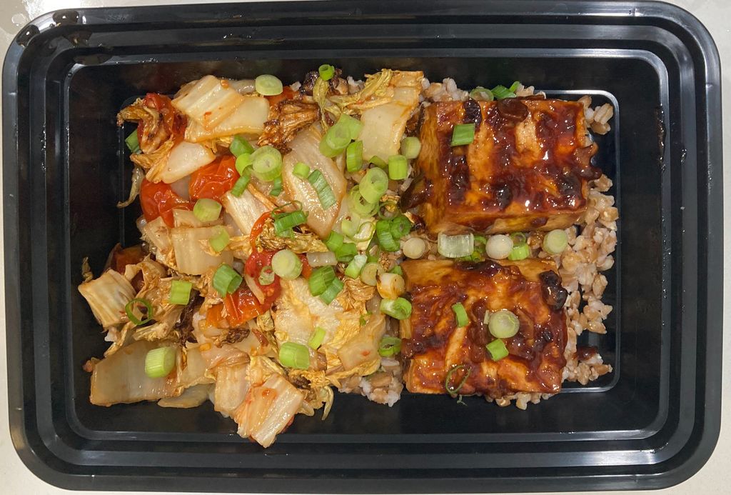 Sweet Chile Tofu with Roasted Napa Cabbage & Cherr