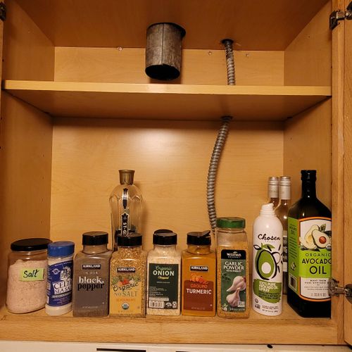 Organized spices—easy to find, neatly arranged, an