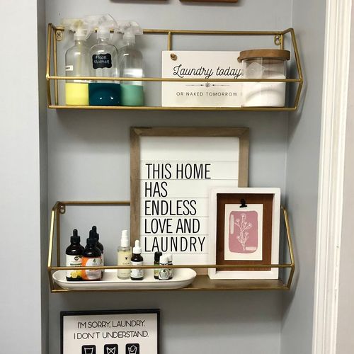 Unused space in a laundry room. We added shelves, 