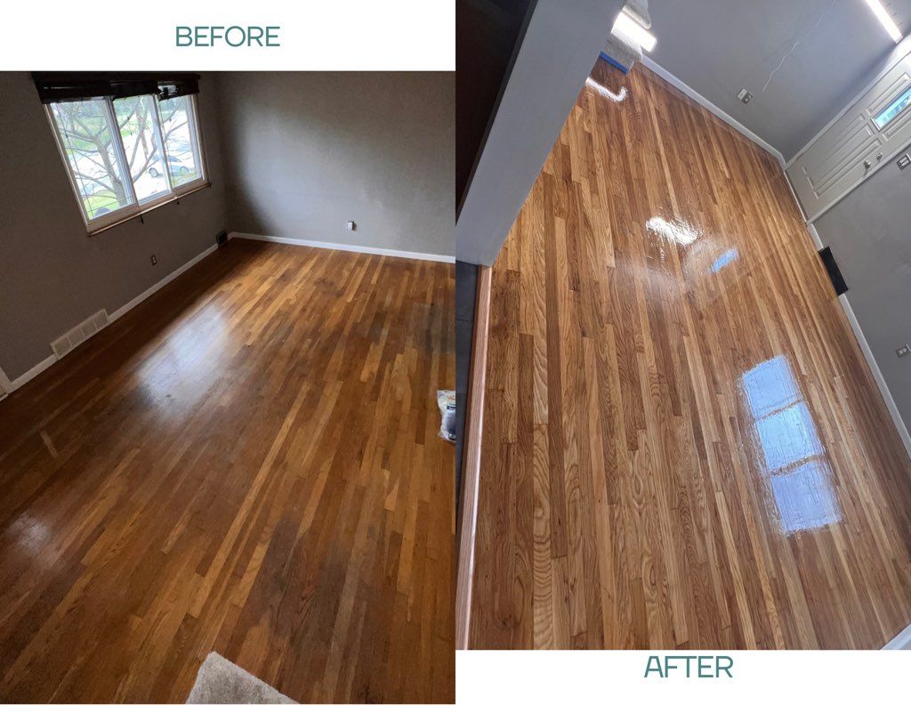 Hardwood floor refinishing with natural coating.