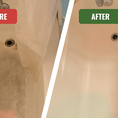 Before and after picture of a bathtub.