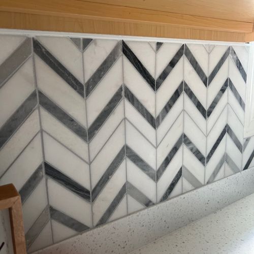 Waterfall tile installation kitchen backsplash 