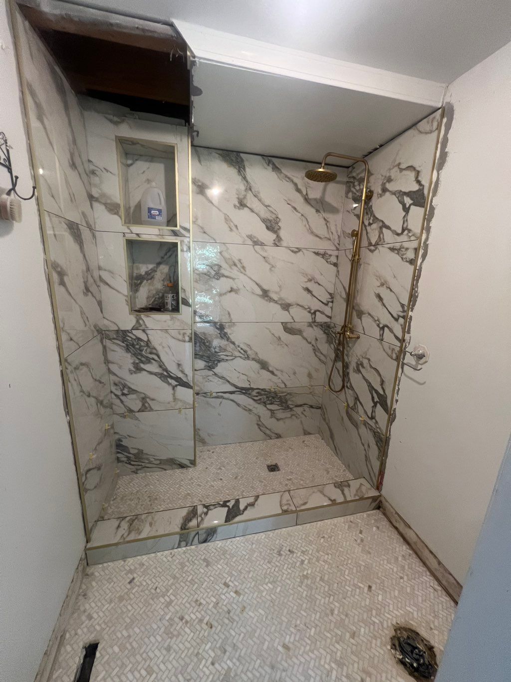 Custom shower tile with two niche's 