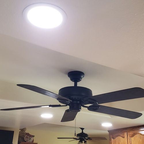 Awesome work! Took old lights out..put fan and can