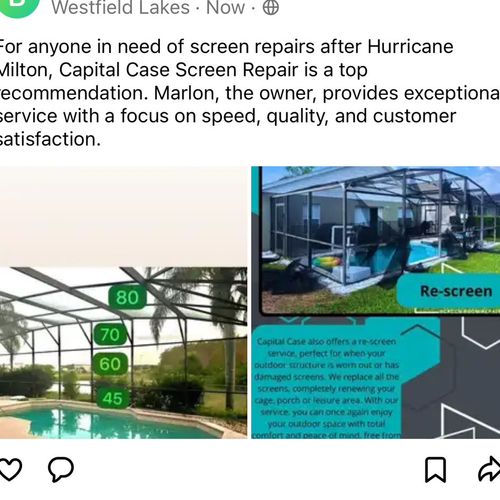 For anyone in need of screen repairs after Hurrica