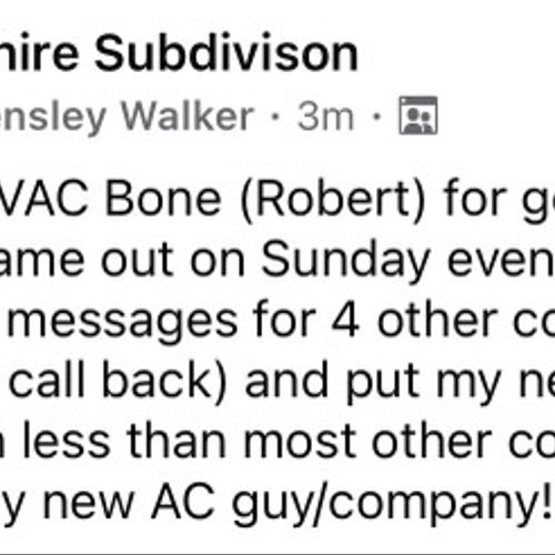 Hvac bone answer my call right away I went through