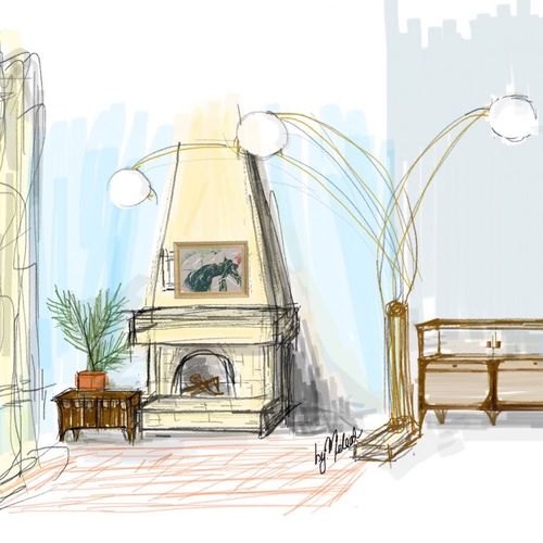 Room Design Sketch with current & new pieces 