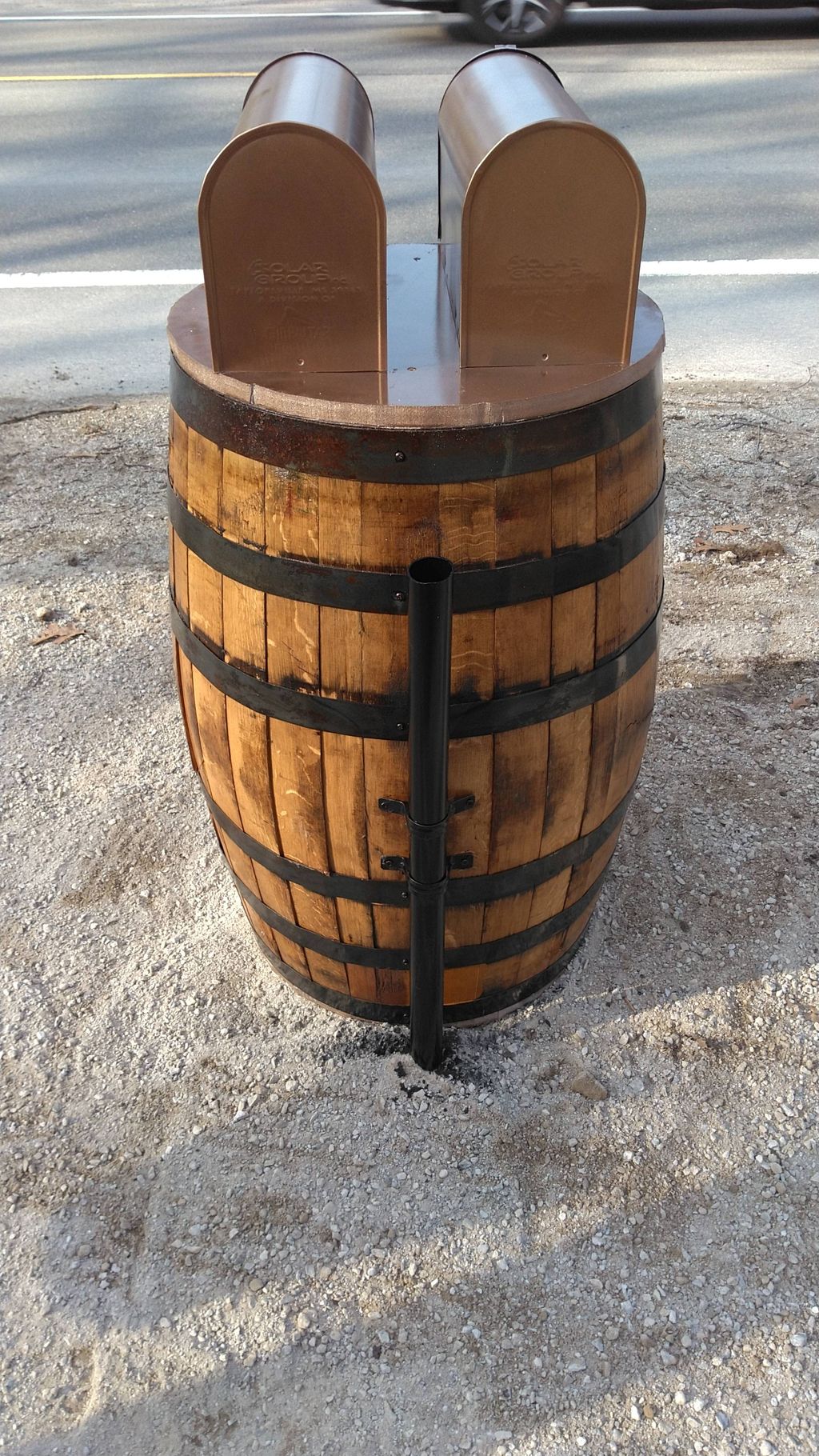Custom whiskey barrel mailbox, fabricated and inst