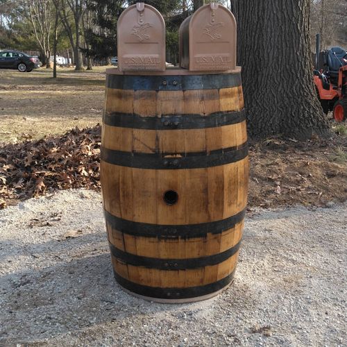 Custom whiskey barrel mailbox, fabricated and inst