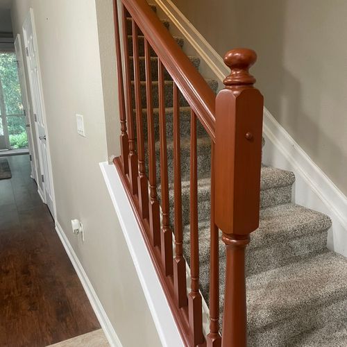 Refinished handrail from a white paint to this col