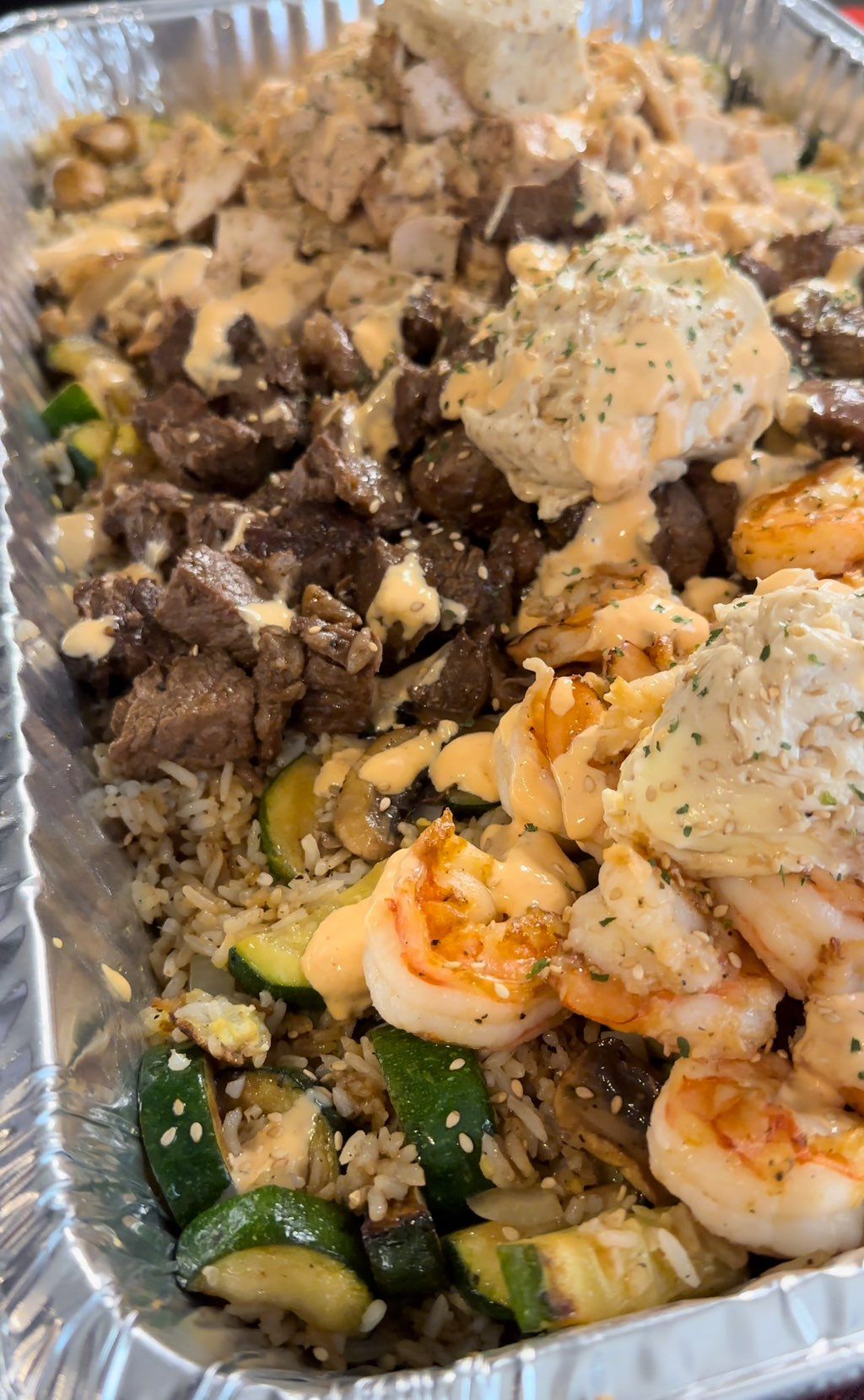 3 meat Hibachi w/homemade garlic butter 