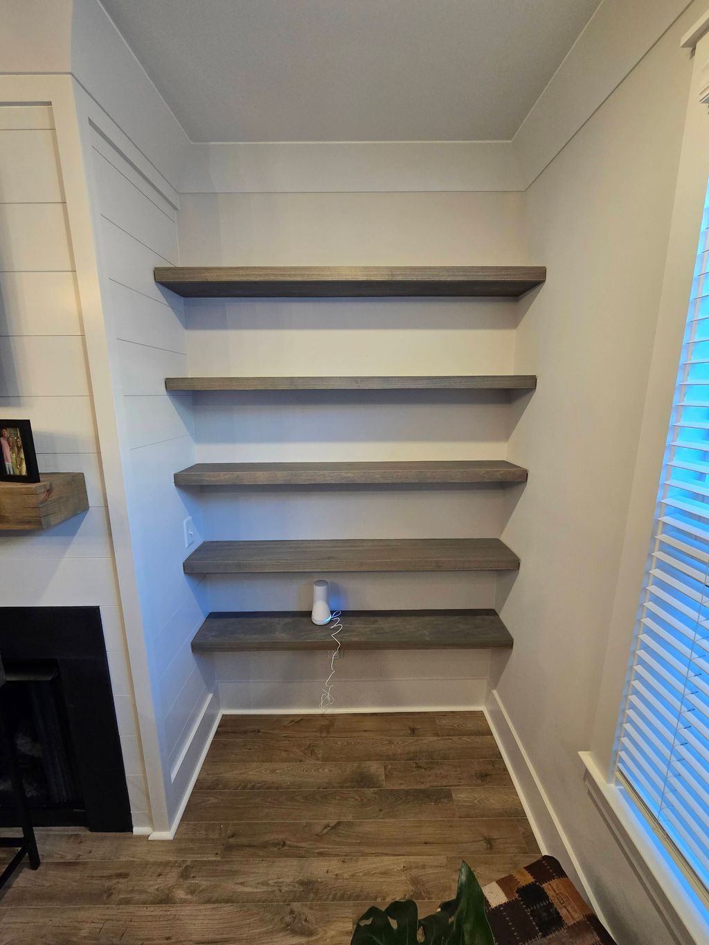 In house built floating shelves and mounting syste
