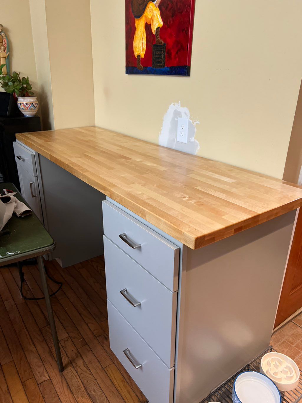 Clear coat butcher block and cabinet installation 