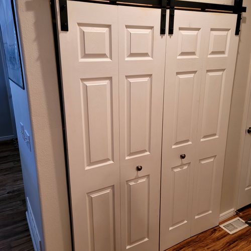 Installed barn door style doors