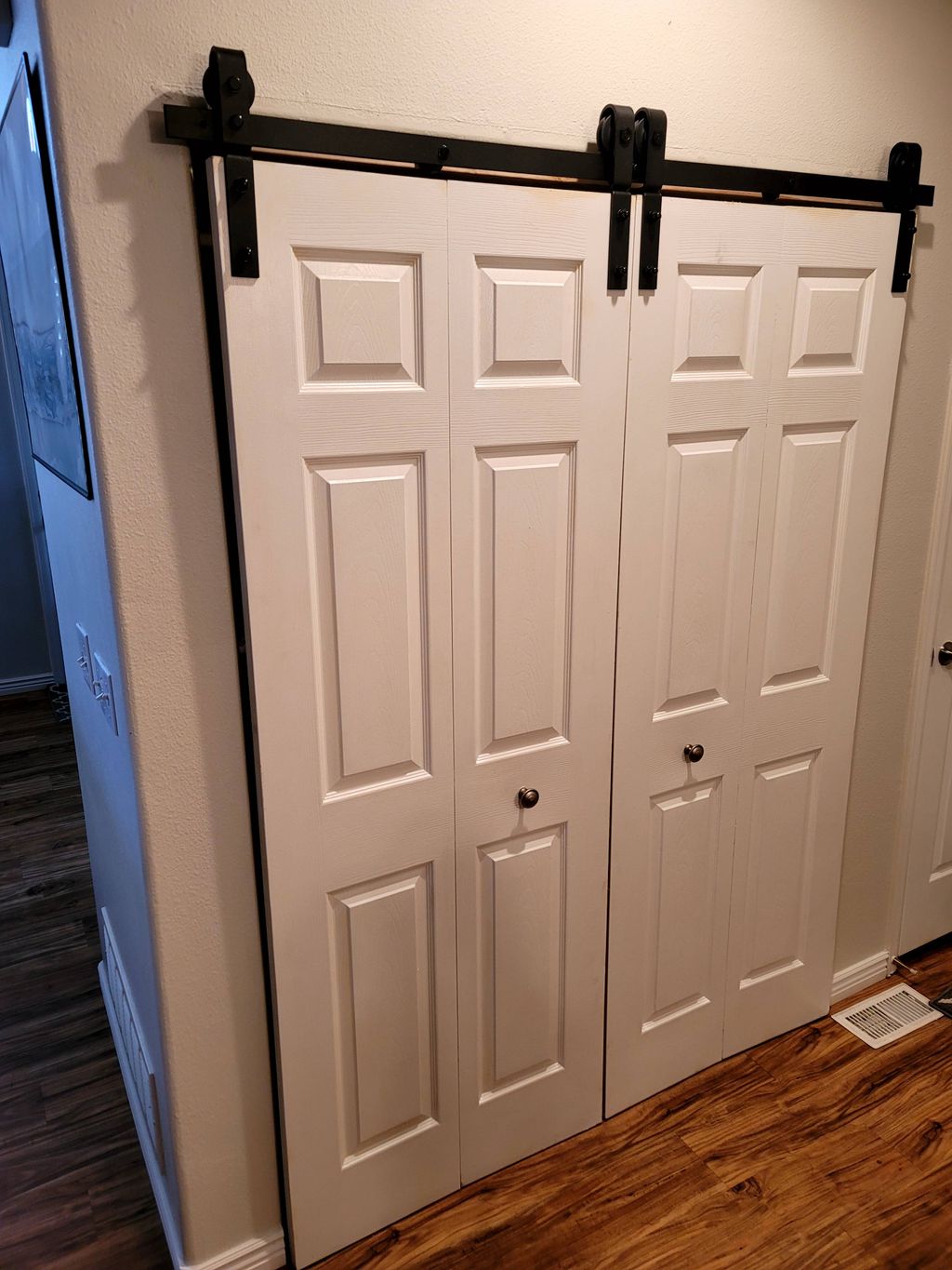 Installed barn door style doors