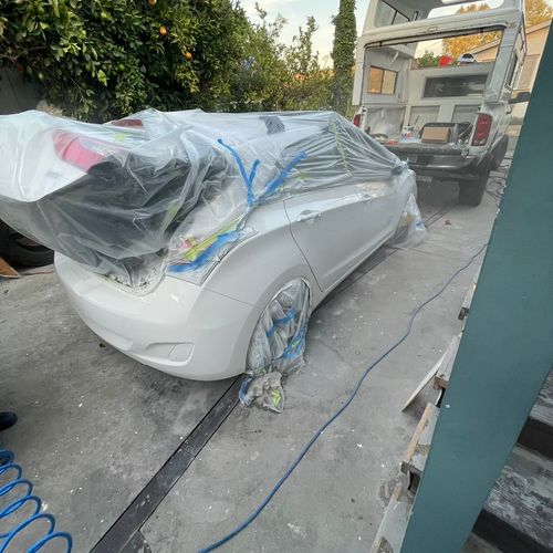 Repainting car after body work repair 