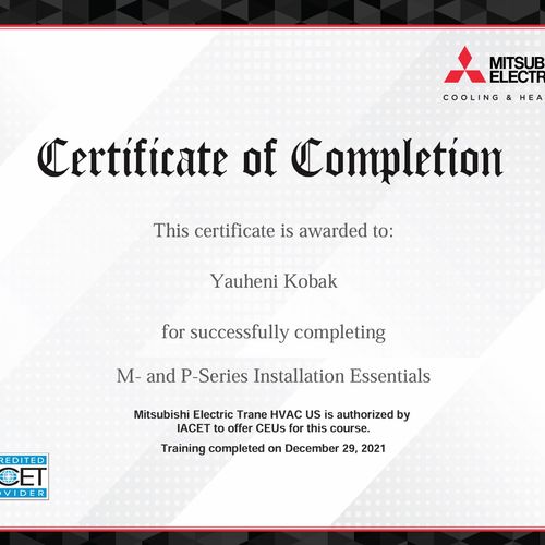 We are certified Mitsubishi mini split installer a