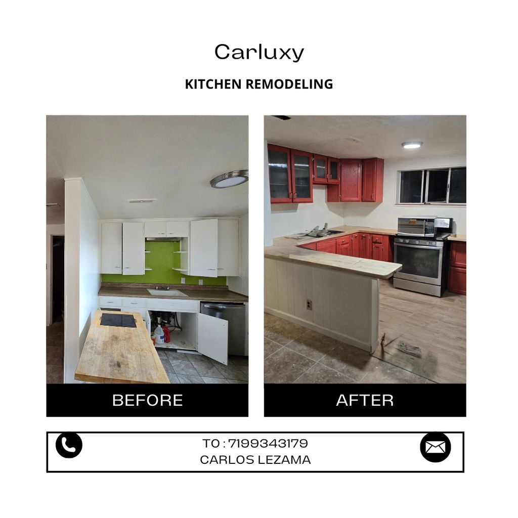 Kitchen remodeling with red cabinets to the client