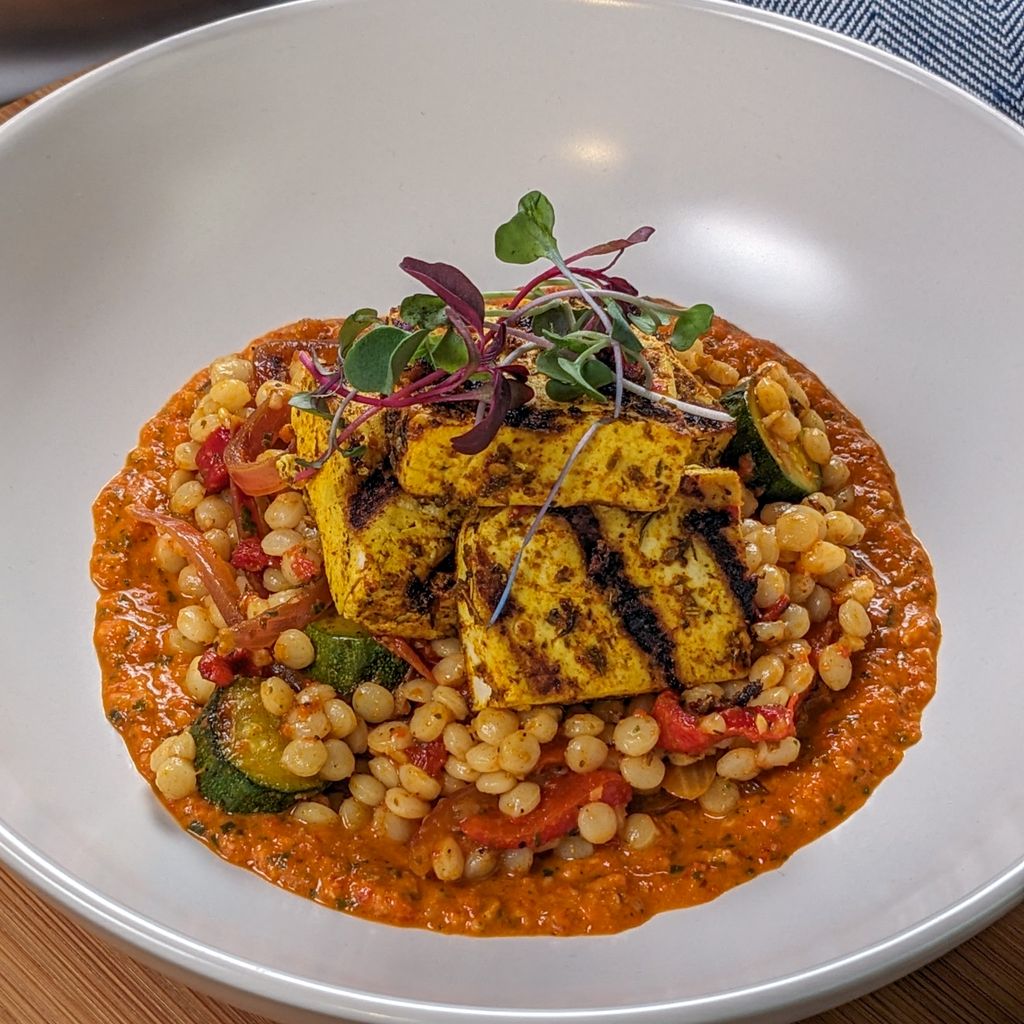 Grilled Tofu with Vegetable Pearl Couscous Salad