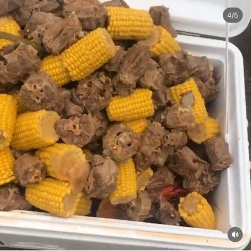 Turkey necks and corn for the crawfish boil 