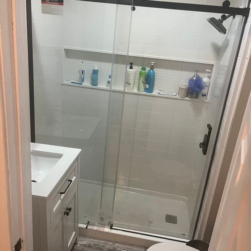 Mark did a great job installing shower door.