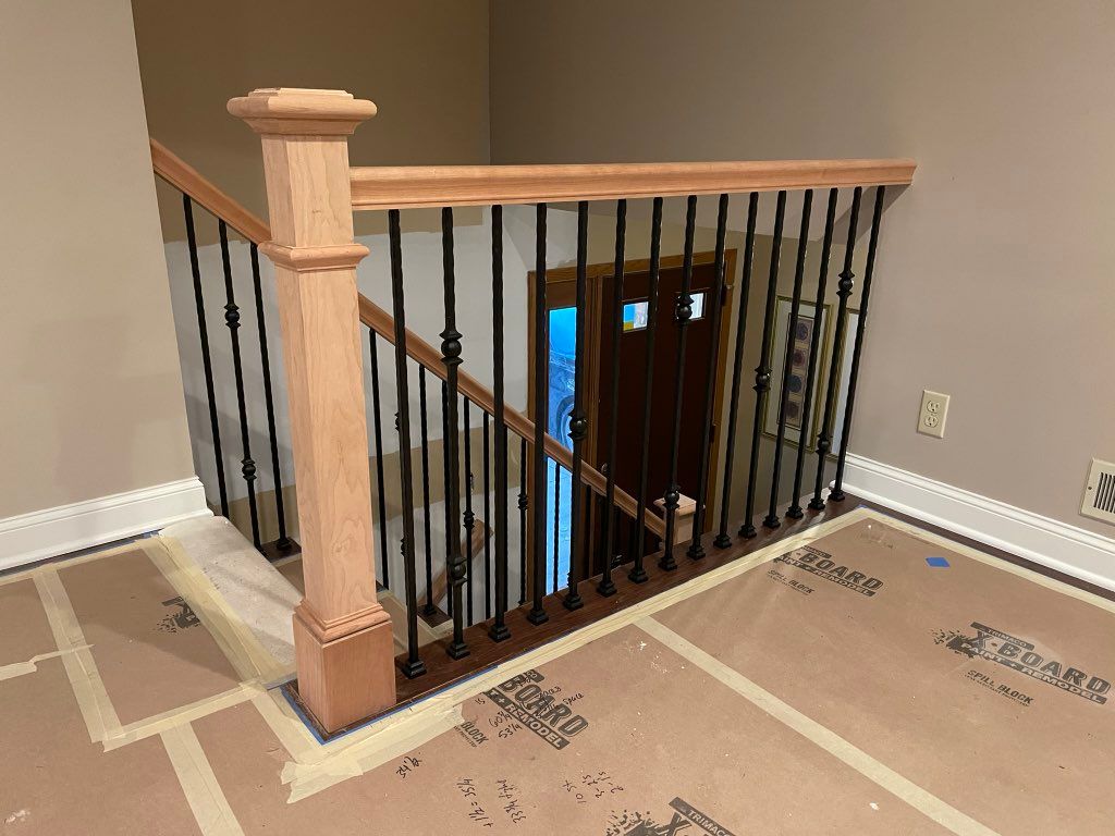 Cherry jewel posts and rails with Iron Ballusters