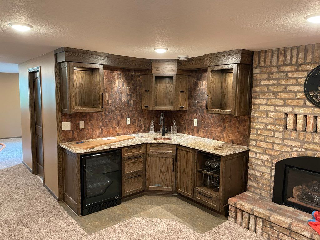 New Oak cabinets in a remodeled basement 