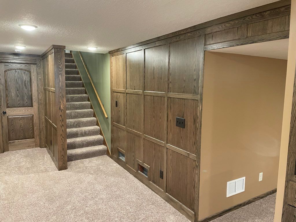 New Oak paneling in a remodeled basement 