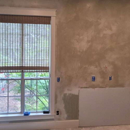 venetian plaster before cabinet install