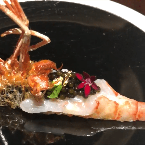 Poached Smoked Shrimp Caviar & Edible Flower