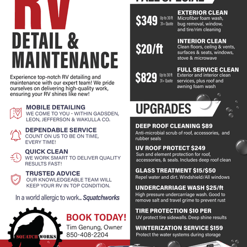 We offer RV cleaning and repair also!