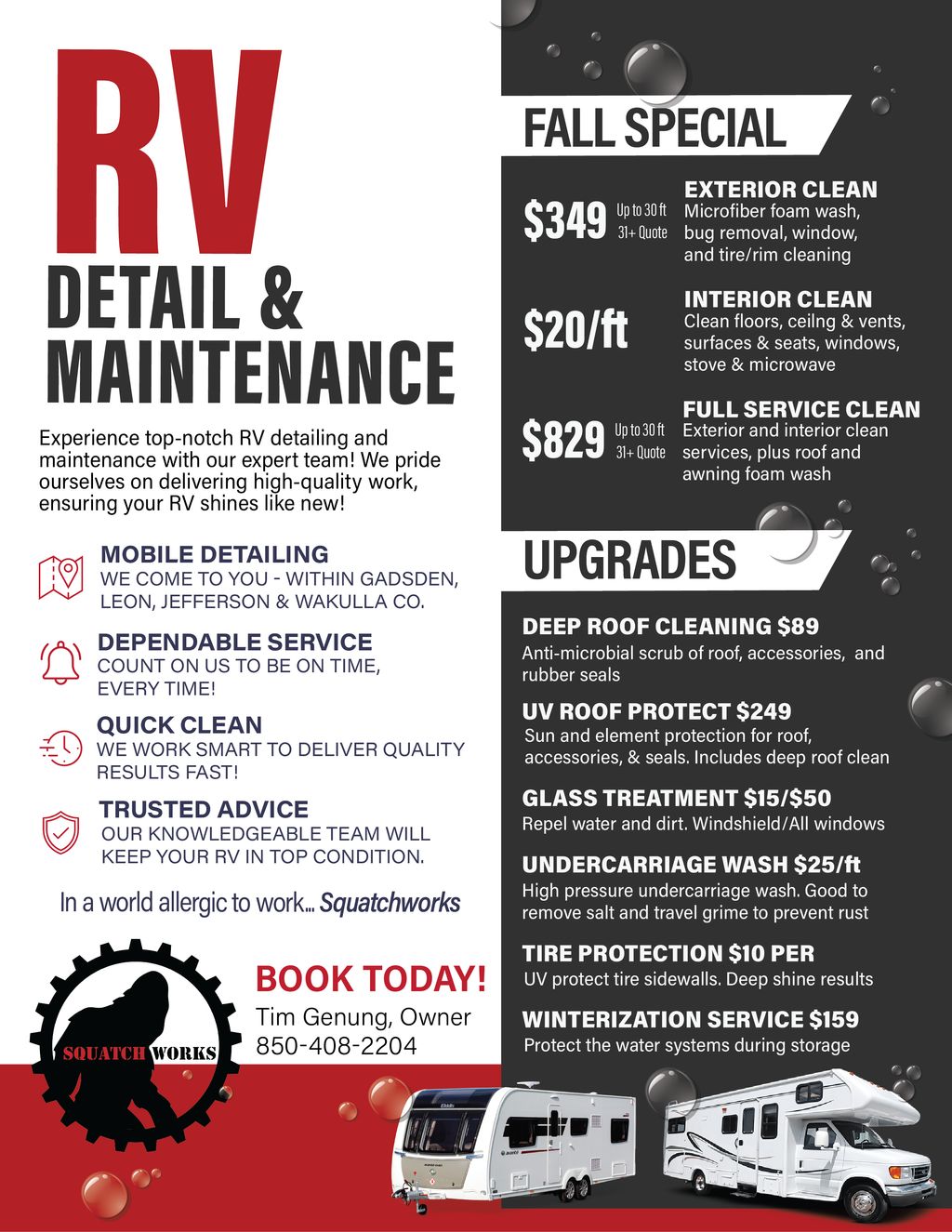 We offer RV cleaning and repair also!