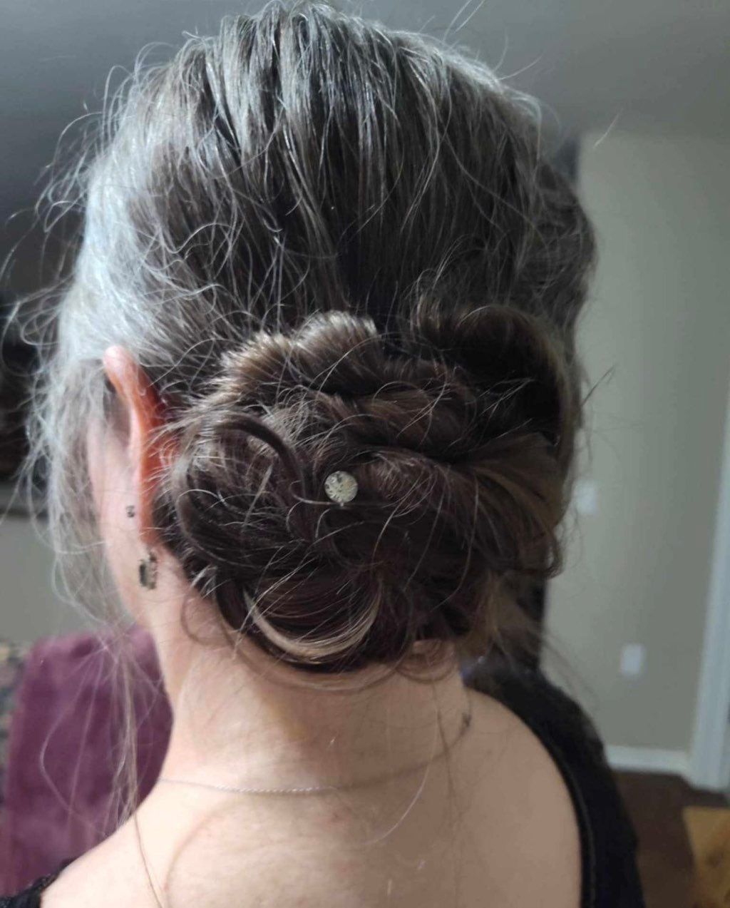 Side bun with a small diamond accent pin added