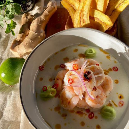 Shrimp Ceviche with branzino“Leche de Tigre” and g