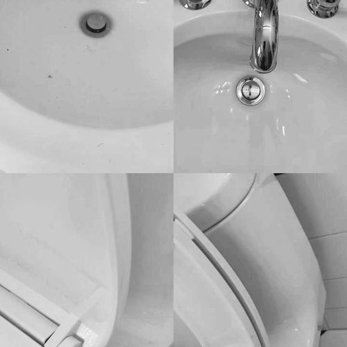 before and after cleaning toilet and bathroom sink