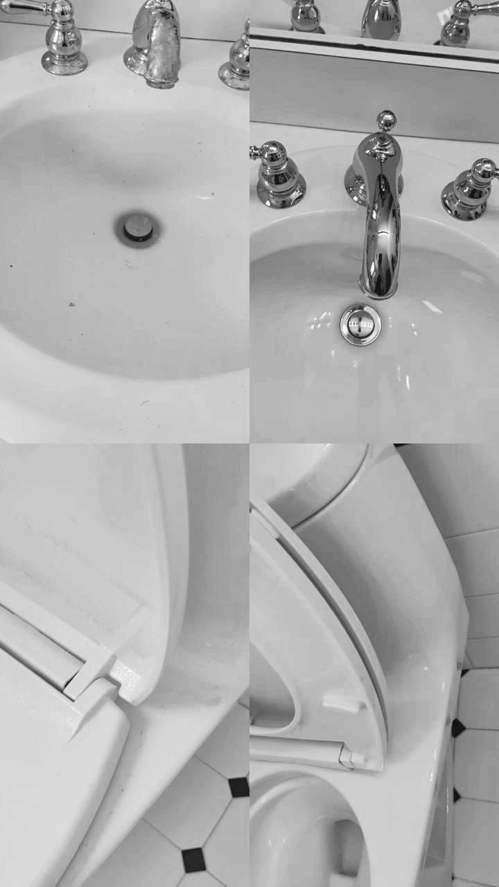 before and after cleaning toilet and bathroom sink